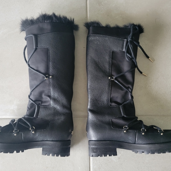 Authentic Women's Jimmy Choo Black Rabbit Fur-Trimmed Winter Boots
